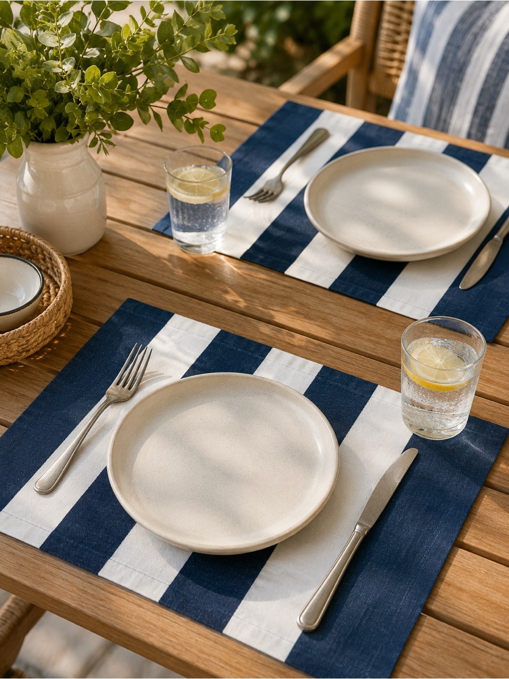Crate & Barrel Olin Navy and White Striped Placemats Bundle of 7